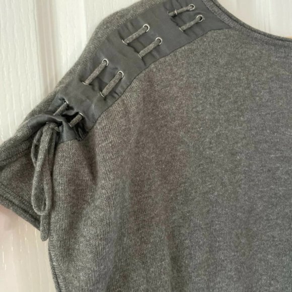 Mint Velvet Grey Green UK 8 Jumper Tie Sleeve V-Neck Cotton Cashmere - Picture 3 of 5